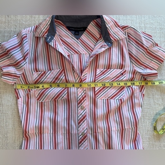 Tommy Hilfiger shirt dress cotton vertical stripe pink white button down belted‍ - Picture 14 of 15